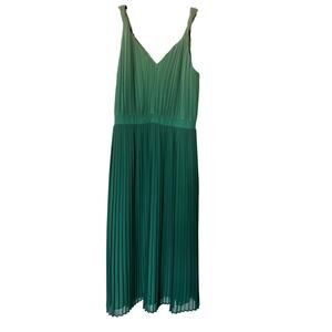 Banana Republic Teal Pleated V-Neck Midi Dress